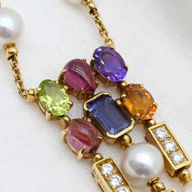 ブルガリ BVLGARI アレグラ マルチカラー イエローゴールド×マルチカラー K18YG ダイヤモンド パール マルチストーン ネックレス Au750 18K 18金 パール ペンダント カラフル セミプレシャスストーン
