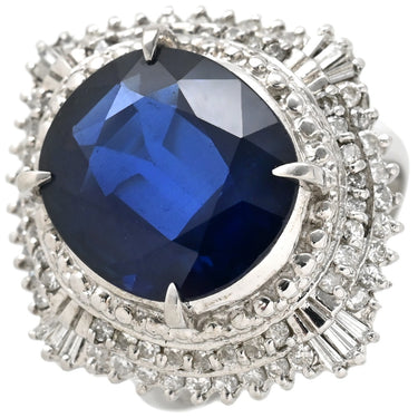 ノンブランド NON BRAND ブルーサファイア 6.6ct ダイヤリング プラチナシルバー Pt900 サファイア ダイヤモンド リング 指輪 青 ブルー 大粒 ラージ ブルー オーバルカット ひし形 Pt900 13号