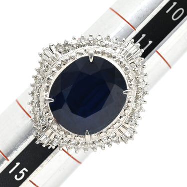 ノンブランド NON BRAND ブルーサファイア 6.6ct ダイヤリング プラチナシルバー Pt900 サファイア ダイヤモンド リング 指輪 青 ブルー 大粒 ラージ ブルー オーバルカット ひし形 Pt900 13号