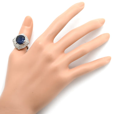 ノンブランド NON BRAND ブルーサファイア 6.6ct ダイヤリング プラチナシルバー Pt900 サファイア ダイヤモンド リング 指輪 青 ブルー 大粒 ラージ ブルー オーバルカット ひし形 Pt900 13号