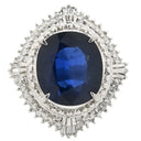 ノンブランド NON BRAND ブルーサファイア 6.6ct ダイヤリング プラチナシルバー Pt900 サファイア ダイヤモンド リング 指輪 青 ブルー 大粒 ラージ ブルー オーバルカット ひし形 Pt900 13号