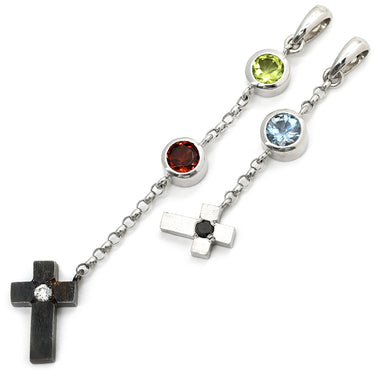 ノンブランド NON BRAND ダイヤ アクアマリン ペリドット ガーネット ブラックダイヤ ホワイトゴールド K18WG ダイヤモンド アクアマリン ペリドット ガーネット ブラックダイヤモンド ペンダントトップ ネックレストップ 18K 18金 750 十字架 2点セット