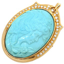 ノンブランド NON BRAND ターコイズ ダイヤ イエローゴールド K18YG ターコイズ ダイヤモンド ブローチ 青 彫刻 ペンダントトップ