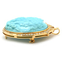 ノンブランド NON BRAND ターコイズ ダイヤ イエローゴールド K18YG ターコイズ ダイヤモンド ブローチ 青 彫刻 ペンダントトップ