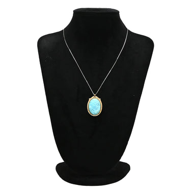 ノンブランド NON BRAND ターコイズ ダイヤ イエローゴールド K18YG ターコイズ ダイヤモンド ブローチ 青 彫刻 ペンダントトップ