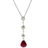 ノンブランド NON BRAND ダイヤ ペンダント レッド×プラチナシルバー Pt900 ダイヤモンド Pt850(チェーン) ネックレス Pt900 プラチナム 赤 ルビー しずく型 ドロップ ラインストーン ベネチアンチェーン