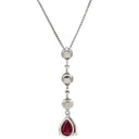 ノンブランド NON BRAND ダイヤ ペンダント レッド×プラチナシルバー Pt900 ダイヤモンド Pt850(チェーン) ネックレス Pt900 プラチナム 赤 ルビー しずく型 ドロップ ラインストーン ベネチアンチェーン