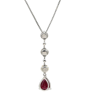 ノンブランド NON BRAND ダイヤ ペンダント レッド×プラチナシルバー Pt900 ダイヤモンド Pt850(チェーン) ネックレス Pt900 プラチナム 赤 ルビー しずく型 ドロップ ラインストーン ベネチアンチェーン