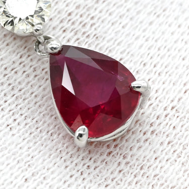 ノンブランド NON BRAND ダイヤ ペンダント レッド×プラチナシルバー Pt900 ダイヤモンド Pt850(チェーン) ネックレス Pt900 プラチナム 赤 ルビー しずく型 ドロップ ラインストーン ベネチアンチェーン