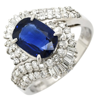 ノンブランド NON BRAND ブルーサファイア ダイヤリング プラチナシルバー Pt900 サファイア ダイヤモンド リング 指輪 ロイヤルブルー 青 13.5号