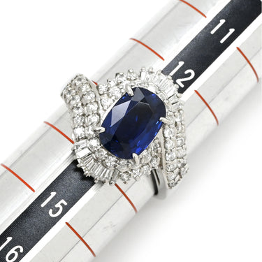 ノンブランド NON BRAND ブルーサファイア ダイヤリング プラチナシルバー Pt900 サファイア ダイヤモンド リング 指輪 ロイヤルブルー 青 13.5号