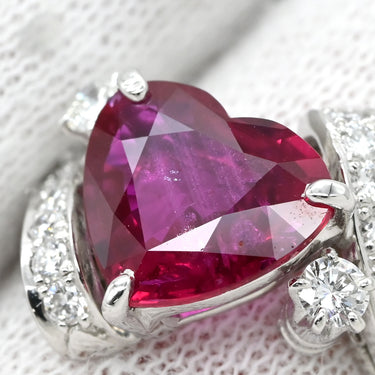 ノンブランド NON BRAND ルビー ダイヤ ピンクレッド×プラチナシルバー Pt ルビー ダイヤモンド リング 指輪 赤 ピンク プラチナム ハートモチーフ ファセットカット 11.5号