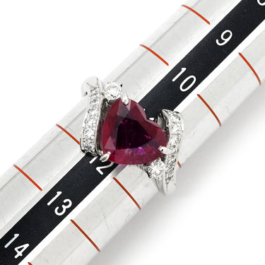 ノンブランド NON BRAND ルビー ダイヤ ピンクレッド×プラチナシルバー Pt ルビー ダイヤモンド リング 指輪 赤 ピンク プラチナム ハートモチーフ ファセットカット 11.5号