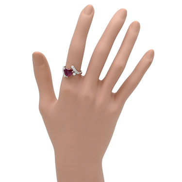 ノンブランド NON BRAND ルビー ダイヤ ピンクレッド×プラチナシルバー Pt ルビー ダイヤモンド リング 指輪 赤 ピンク プラチナム ハートモチーフ ファセットカット 11.5号