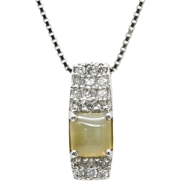 ノンブランド NON BRAND キャッツアイ ペンダント プラチナシルバー Pt900 クリソベリルキャッツアイ ダイヤモンド Pt850(チェーン) ネックレス ダイヤ クリソベリルキャッツアイ プラチナム Pt900×Pt850