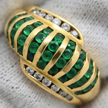 ノンブランド NON BRAND エメラルド 0.72ct ダイヤモンド リング イエローゴールド K18YG エメラルド ダイヤモンド リング 指輪 グリーン 緑 ラウンドミックスカット デザインリング AU750 18金 10号