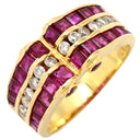 ノンブランド NON BRAND ルビー ダイヤ レッド×イエローゴールド K18YG ルビー ダイヤモンド リング 指輪 イエローゴールド K18YG Au750 18K 18金 赤 スクエアカット ラインストーン ボリュームデザイン 12.5号