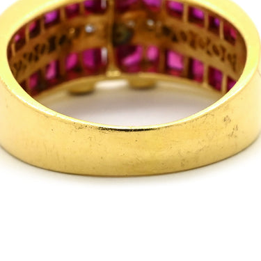 ノンブランド NON BRAND ルビー ダイヤ レッド×イエローゴールド K18YG ルビー ダイヤモンド リング 指輪 イエローゴールド K18YG Au750 18K 18金 赤 スクエアカット ラインストーン ボリュームデザイン 12.5号