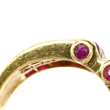 ノンブランド NON BRAND ルビー ダイヤ レッド×イエローゴールド K18YG ルビー ダイヤモンド リング 指輪 イエローゴールド K18YG Au750 18K 18金 赤 スクエアカット ラインストーン ボリュームデザイン 12.5号