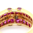 ノンブランド NON BRAND ルビー ダイヤ レッド×イエローゴールド K18YG ルビー ダイヤモンド リング 指輪 イエローゴールド K18YG Au750 18K 18金 赤 スクエアカット ラインストーン ボリュームデザイン 12.5号