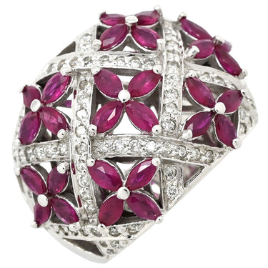 ノンブランド NON BRAND ラティス ダイヤリング ホワイトゴールド K14WG ダイヤモンド ルビー リング 指輪 WG 14K ダイヤモンド ルビー フラワークラスター 16号