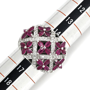 ノンブランド NON BRAND ラティス ダイヤリング ホワイトゴールド K14WG ダイヤモンド ルビー リング 指輪 WG 14K ダイヤモンド ルビー フラワークラスター 16号