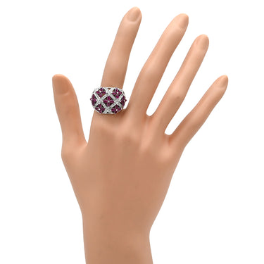 ノンブランド NON BRAND ラティス ダイヤリング ホワイトゴールド K14WG ダイヤモンド ルビー リング 指輪 WG 14K ダイヤモンド ルビー フラワークラスター 16号