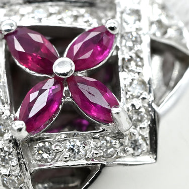 ノンブランド NON BRAND ラティス ダイヤリング ホワイトゴールド K14WG ダイヤモンド ルビー リング 指輪 WG 14K ダイヤモンド ルビー フラワークラスター 16号