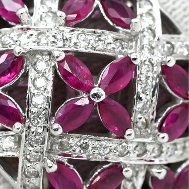 ノンブランド NON BRAND ラティス ダイヤリング ホワイトゴールド K14WG ダイヤモンド ルビー リング 指輪 WG 14K ダイヤモンド ルビー フラワークラスター 16号