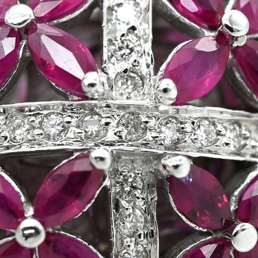 ノンブランド NON BRAND ラティス ダイヤリング ホワイトゴールド K14WG ダイヤモンド ルビー リング 指輪 WG 14K ダイヤモンド ルビー フラワークラスター 16号