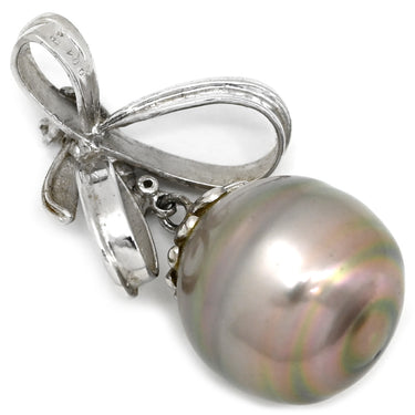 ノンブランド NON BRAND 黒蝶パール 15ｍｍ ダイヤモンド ホワイトゴールド Pt パール ペンダントトップ 真珠 シルバー プラチナ ネックレストップ オフラウンドシェイプ リボン