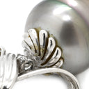 ノンブランド NON BRAND 黒蝶パール 15ｍｍ ダイヤモンド ホワイトゴールド Pt パール ペンダントトップ 真珠 シルバー プラチナ ネックレストップ オフラウンドシェイプ リボン