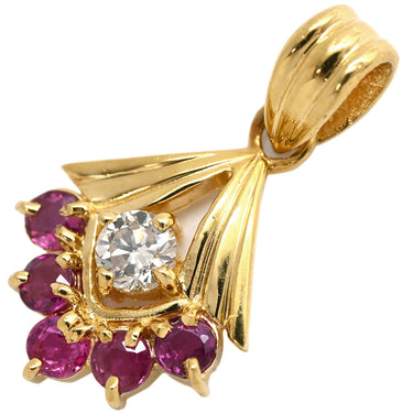 ノンブランド NON BRAND ルビー 0.50ct ダイヤモンド イエローゴールド K18YG ルビー ダイヤモンド ペンダントトップ リボン 赤 レッド ミックスカット チャーム ネックレストップ 18K 18金 750YG