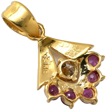 ノンブランド NON BRAND ルビー 0.50ct ダイヤモンド イエローゴールド K18YG ルビー ダイヤモンド ペンダントトップ リボン 赤 レッド ミックスカット チャーム ネックレストップ 18K 18金 750YG