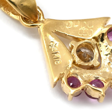 ノンブランド NON BRAND ルビー 0.50ct ダイヤモンド イエローゴールド K18YG ルビー ダイヤモンド ペンダントトップ リボン 赤 レッド ミックスカット チャーム ネックレストップ 18K 18金 750YG