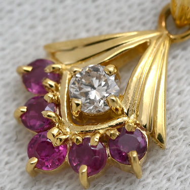 ノンブランド NON BRAND ルビー 0.50ct ダイヤモンド イエローゴールド K18YG ルビー ダイヤモンド ペンダントトップ リボン 赤 レッド ミックスカット チャーム ネックレストップ 18K 18金 750YG