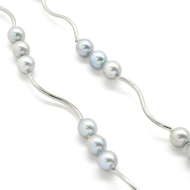 ノンブランド NON BRAND 7mm パール ペンダント グレー×シルバー パール シルバー ネックレス 真珠 アコヤ あこや シルバーグレイ 灰色 波型 パールステーション プリンセスサイズ 43.5cm