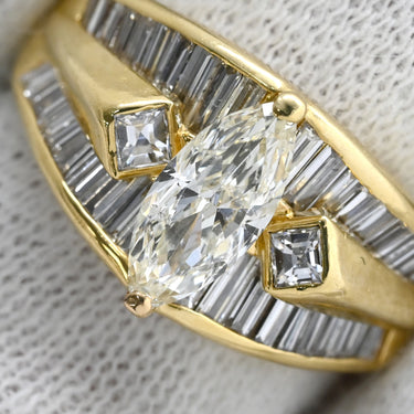 ノンブランド NON BRAND ダイヤ リング イエローゴールド K18YG ダイヤモンド リング 指輪 Au750 18K 18金 マーキスカット バゲットカット 11号