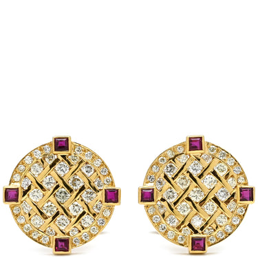 ノンブランド NON BRAND カフリンクス ダイヤ×ルビー イエローゴールド×シルバー K18YG ダイヤモンド ルビー カフス Au750 18K 18金 ラウンド