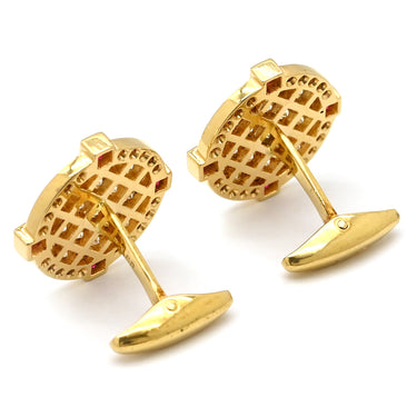 ノンブランド NON BRAND カフリンクス ダイヤ×ルビー イエローゴールド×シルバー K18YG ダイヤモンド ルビー カフス Au750 18K 18金 ラウンド