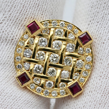 ノンブランド NON BRAND カフリンクス ダイヤ×ルビー イエローゴールド×シルバー K18YG ダイヤモンド ルビー カフス Au750 18K 18金 ラウンド