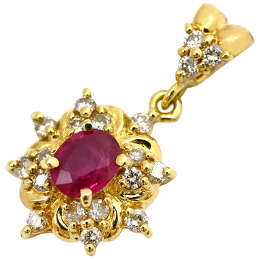 ノンブランド NON BRAND ルビー 0.45ct ダイヤモンド イエローゴールド K18YG ルビー ダイヤモンド ペンダントトップ 赤 レッド オーバルミックスカット チャーム ネックレストップ 18K 750YG