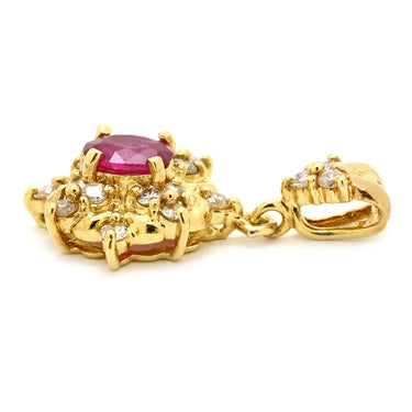 ノンブランド NON BRAND ルビー 0.45ct ダイヤモンド イエローゴールド K18YG ルビー ダイヤモンド ペンダントトップ 赤 レッド オーバルミックスカット チャーム ネックレストップ 18K 750YG