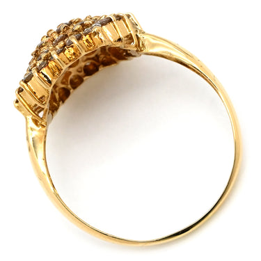 ノンブランド NON BRAND ダイヤリング フラワーモチーフ イエローゴールド K18YG ダイヤモンド リング 指輪 花 18KT 750 YG ダイヤモンド 大きめ 1.00ct 16号