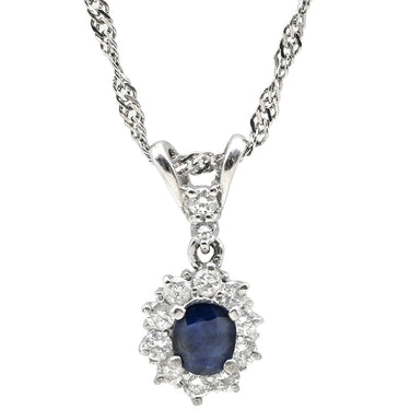 ノンブランド NON BRAND ブルーサファイア ダイヤ ブルー×プラチナシルバー Pt900 サファイア ダイヤモンド Pt850(チェーン) ネックレス オーバルカット Pt900 プラチナム 青 メレ フラワーモチーフ ヘイロー スクリューチェーン