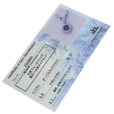 ノンブランド NON BRAND ブルーサファイア ダイヤ ブルー×プラチナシルバー Pt900 サファイア ダイヤモンド Pt850(チェーン) ネックレス オーバルカット Pt900 プラチナム 青 メレ フラワーモチーフ ヘイロー スクリューチェーン