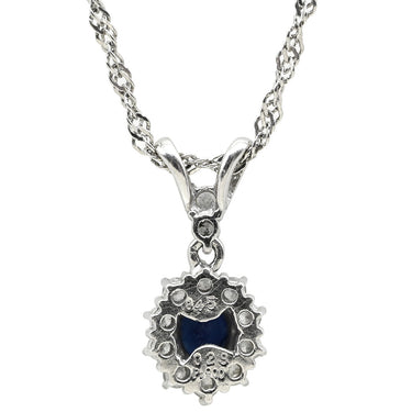ノンブランド NON BRAND ブルーサファイア ダイヤ ブルー×プラチナシルバー Pt900 サファイア ダイヤモンド Pt850(チェーン) ネックレス オーバルカット Pt900 プラチナム 青 メレ フラワーモチーフ ヘイロー スクリューチェーン