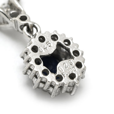 ノンブランド NON BRAND ブルーサファイア ダイヤ ブルー×プラチナシルバー Pt900 サファイア ダイヤモンド Pt850(チェーン) ネックレス オーバルカット Pt900 プラチナム 青 メレ フラワーモチーフ ヘイロー スクリューチェーン