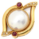 ノンブランド NON BRAND パール ルビー ダイヤ パールホワイト×イエローゴールド K18YG パール ダイヤモンド ルビー ペンダントトップ 赤 ネックレストップ マベパール ホワイトパール 真珠 18K YG 750