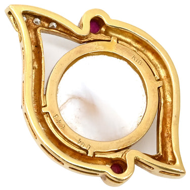 ノンブランド NON BRAND パール ルビー ダイヤ パールホワイト×イエローゴールド K18YG パール ダイヤモンド ルビー ペンダントトップ 赤 ネックレストップ マベパール ホワイトパール 真珠 18K YG 750